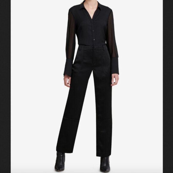 DKNY Satin STRAIGHT-LEG Black DRESS PANTS - Picture 8 of 12